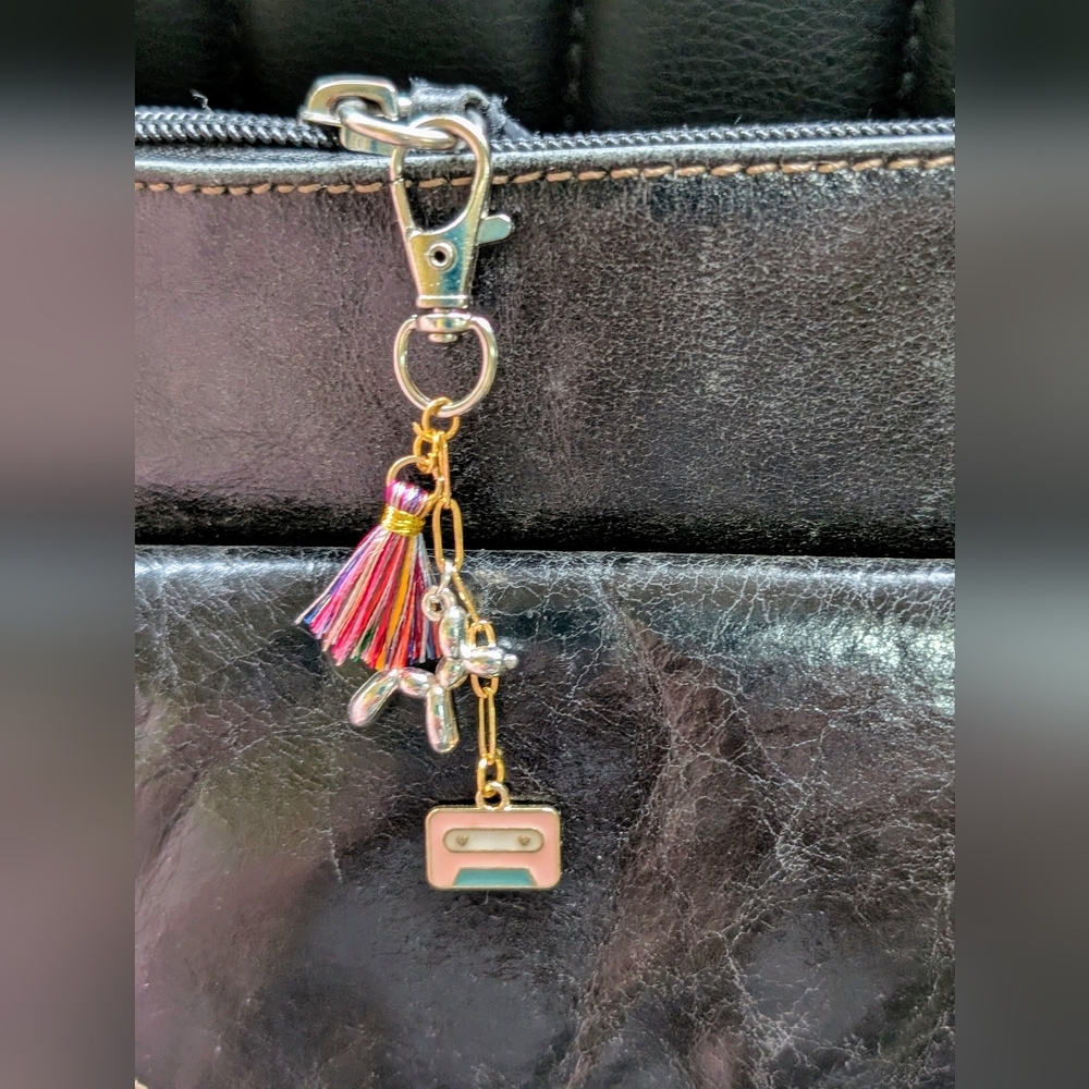 Colorful Tassel and Silver Balloon Dog Bag Charm